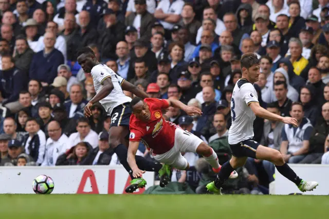 Martial is tackled by Wanyama