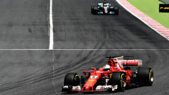 Sebastien Vettel leads Lewis Hamilton