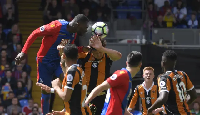 Christian Benteke heads the ball into the back of the net