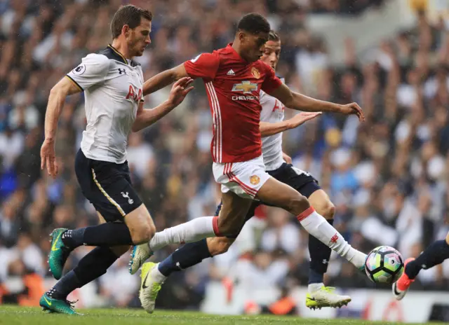 Rashford rushes into the box