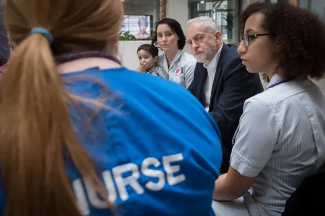 Jeremy Corbyn at a hospital