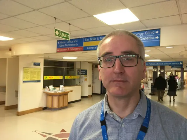 Graham Wilde, inside the James Paget University Hospital