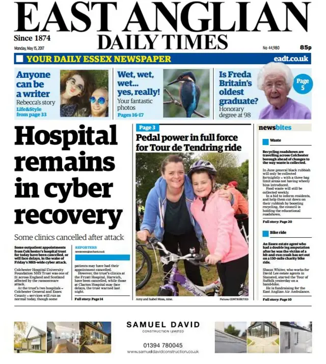 East Anglian Daily Times front  page