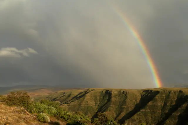 A rainbow over the Simien mountains in Ethiopia