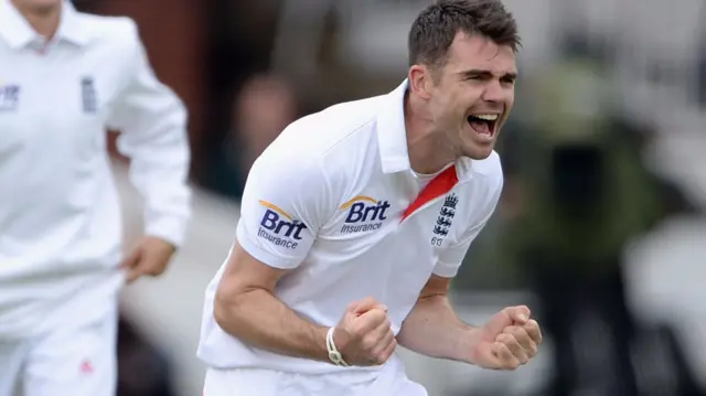 Jimmy Anderson of England celebrates