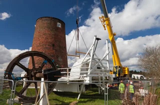 Horsey Windpump, with cap lying on ground near crane