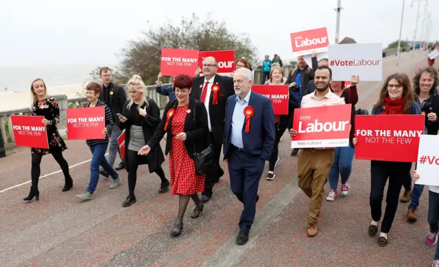 Jeremy Corbyn out with supporters