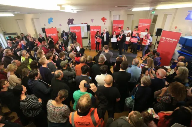 Jeremy Corbyn at stump speech in Pudsey, West Yorkshire