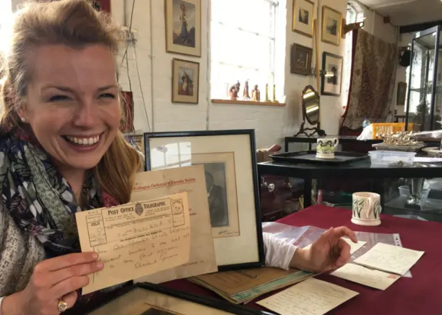 Christina Trevanion with letters written by Edward German