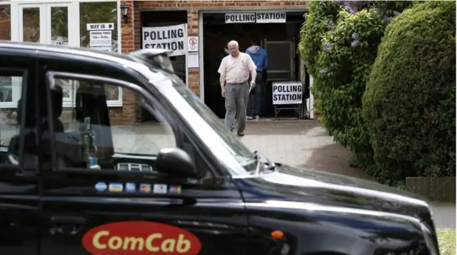 London Taxi outside polling station