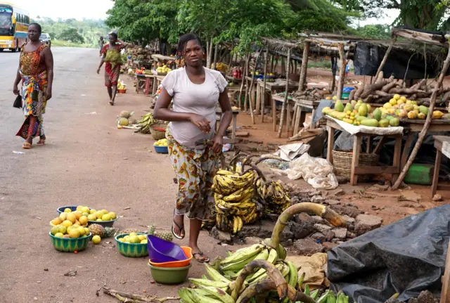 Market stalls reopen as life returns to the streets of a village near Bouake