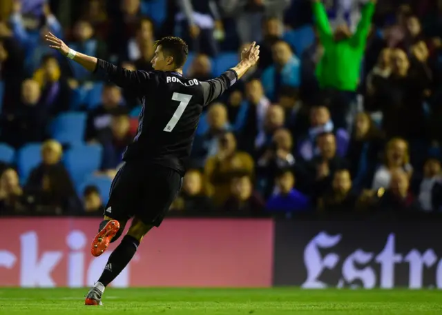 Ronaldo celebrates his second goal for Madrid