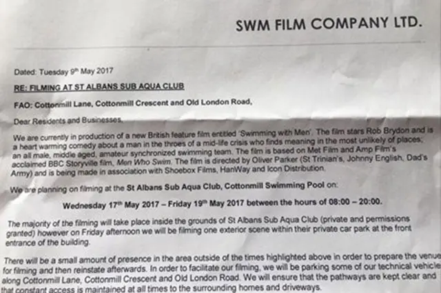 Swimming with Men letter