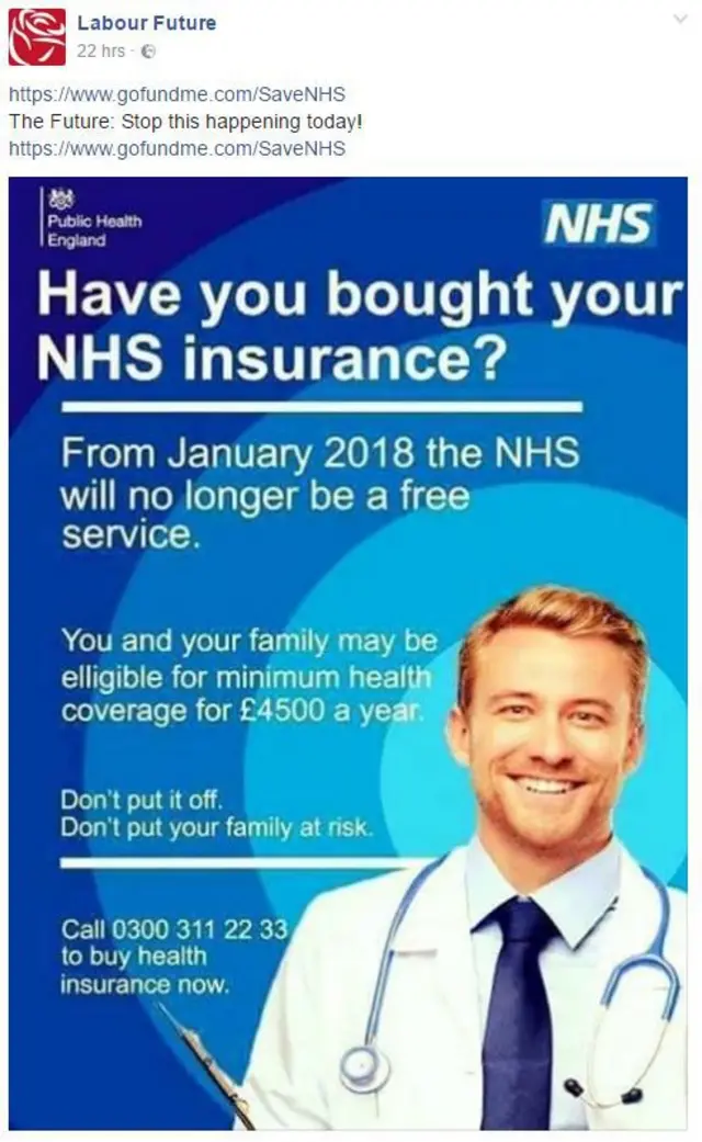 Fake NHS poster re-posted on social media