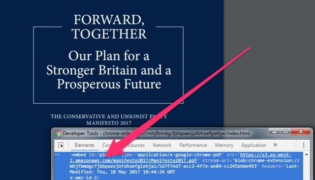 A screengrab showing the Conservative party manifesto is hosting by Amazon