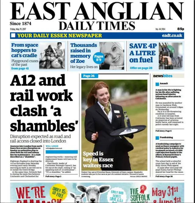 East Anglian Daily Times front page