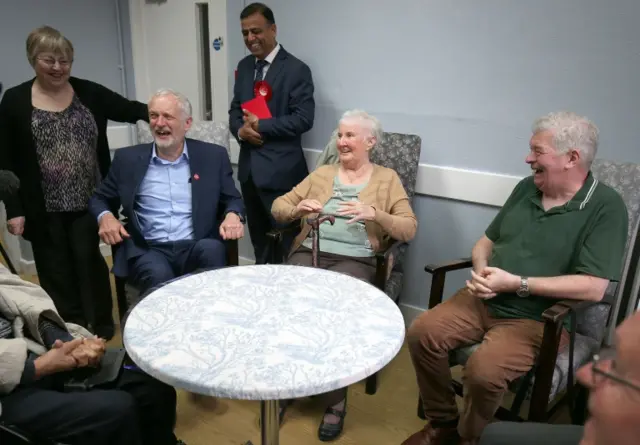 Jeremy Corbyn visiting pensioners