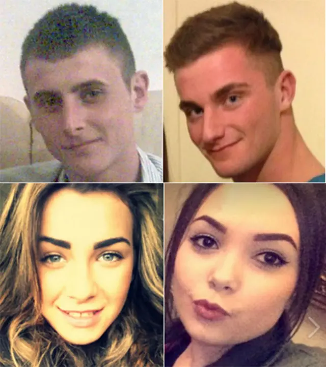 Ryan Beal, 20, Brandon Brown, 20, Alexandra Binns, 18, and Terrie Kirby, 16,