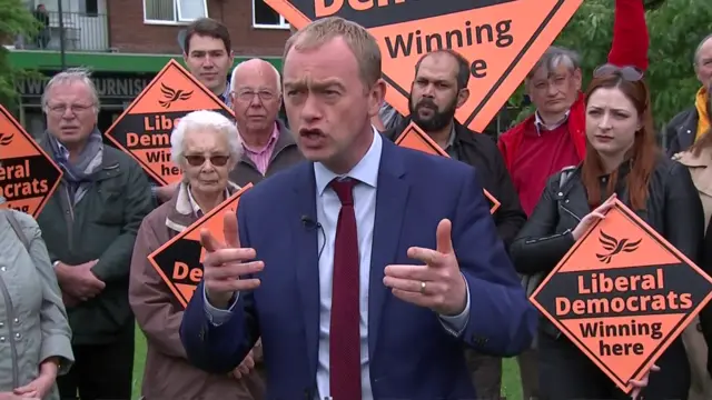 Tim Farron out campaigning in Stockport