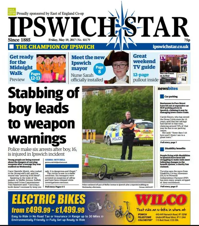 Front page of Ipswich Star