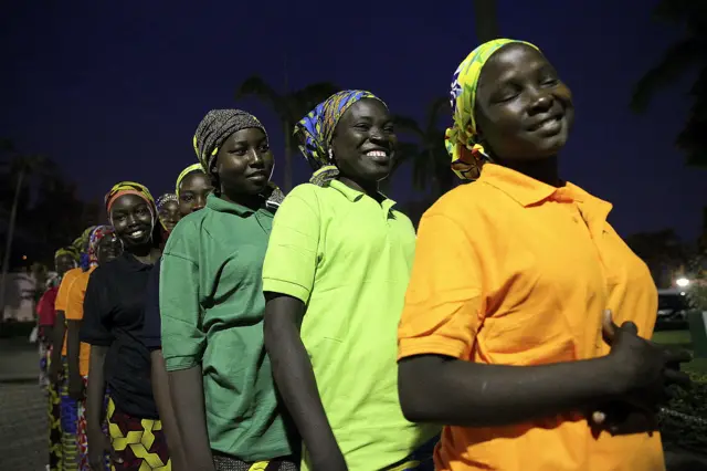 Chibok girls queuing up to meet president