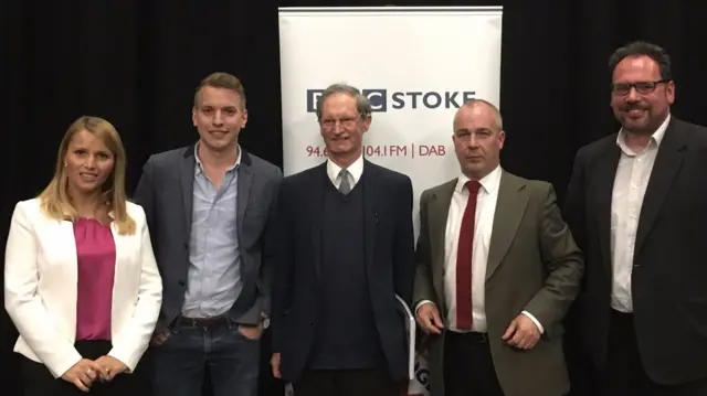 The three Newcastle-under-Lyme candidates with Emma Thomas and Stuart George (on the right)