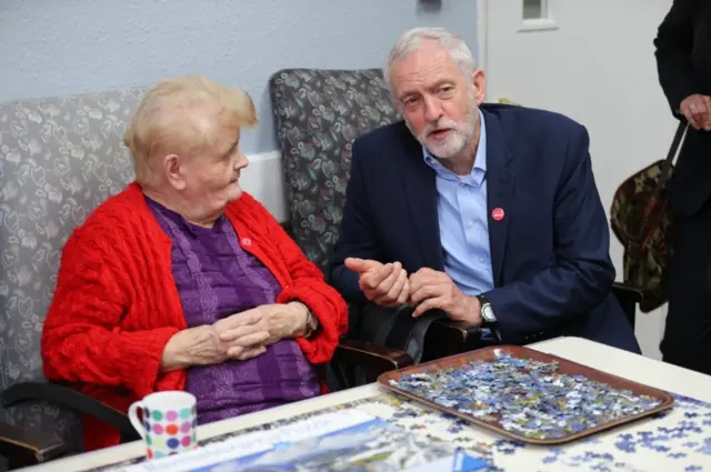 Jeremy Corbyn visiting pensioners