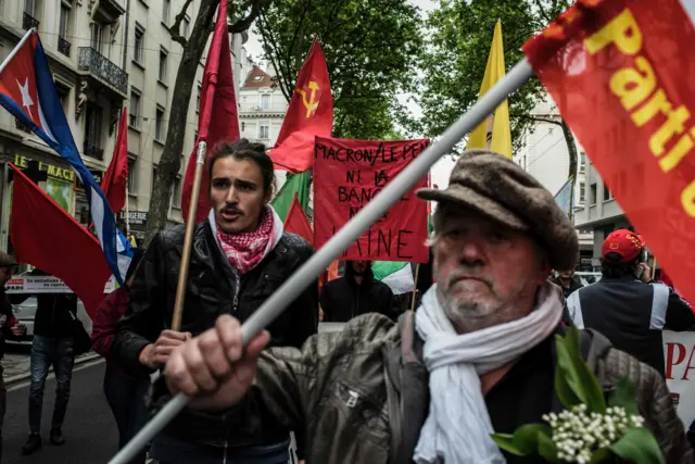 Protesters march during the annual May Day workers' rally in Lyon