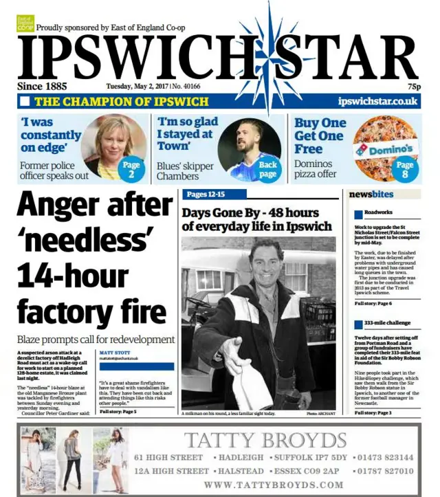 Front page of Ipswich Star