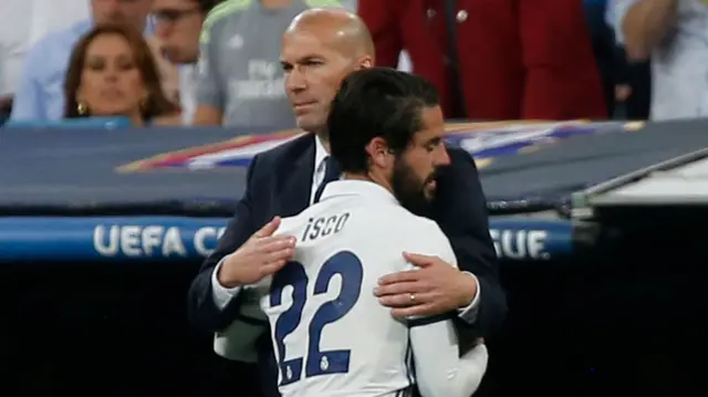 Isco with Real Madrid coach Zinedine Zidane