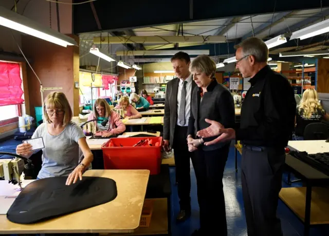 Theresa May on factory visit in Cornwall