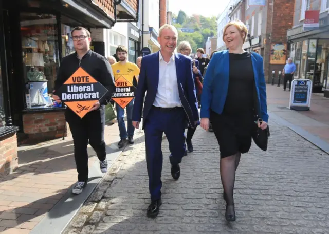 Tim Farron and Kelly-Marie Blundell