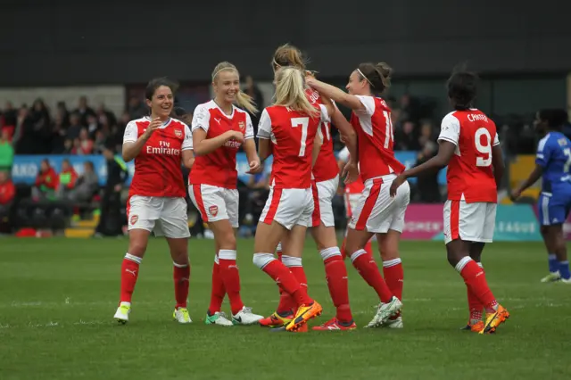 Arsenal celebrate Louise Quinn's second goal