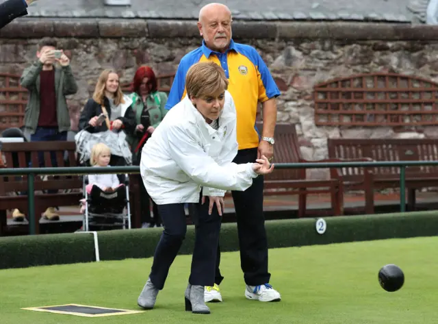 Nicola Sturgeon at Liberton bowling club in Edinburgh