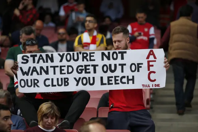 Arsenal fans hold up banner