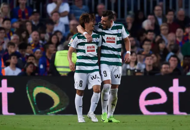 Takashi Inui celebrates