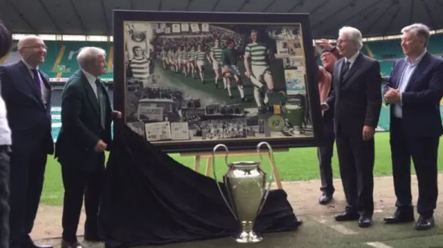 The painting was unveiled by Bertie Auld and Jim Craig at Celtic Park