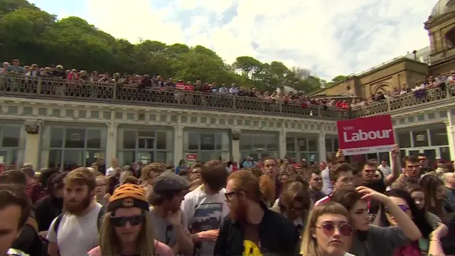 Crowd waiting for Jeremy Corbyn