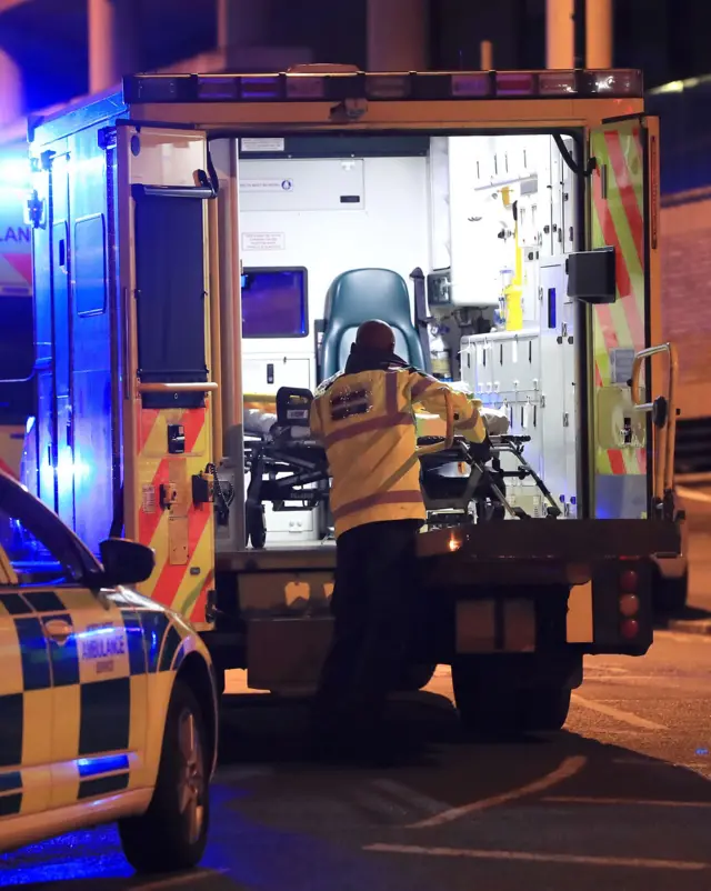 Medics arrive at the scene of the Manchester Arena "blast"