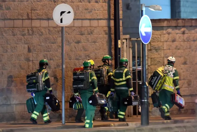 Medics arrive at the scene of the Manchester Arena "blast"