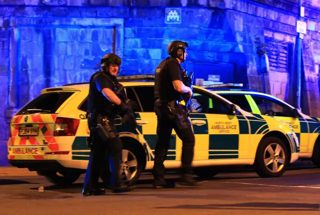 Police at the scene of the Manchester Arena "blast"