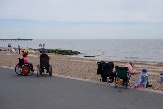 People having a picnic on the seafront