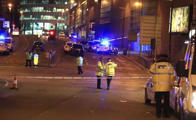 Police at the scene of the Manchester Arena "blast"