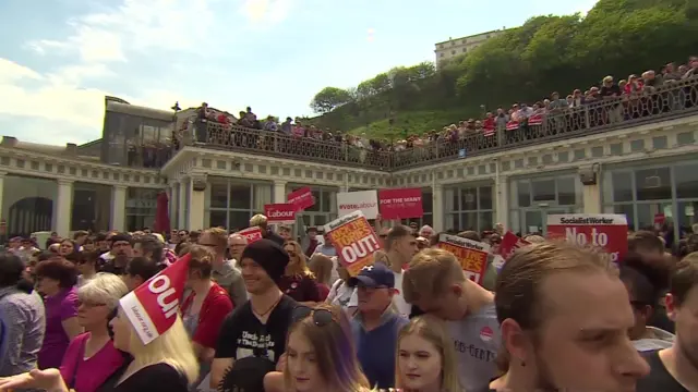 Crowd waiting for Jeremy Corbyn