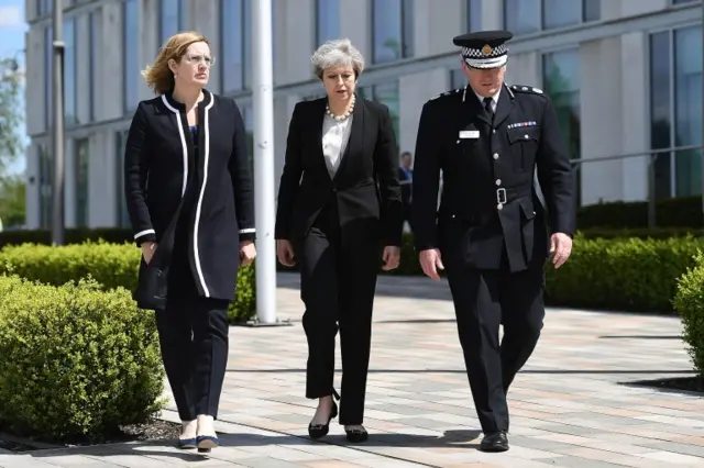 Prime Minister Theresa May with Greater Manchester Police chief constable Ian Hopkins