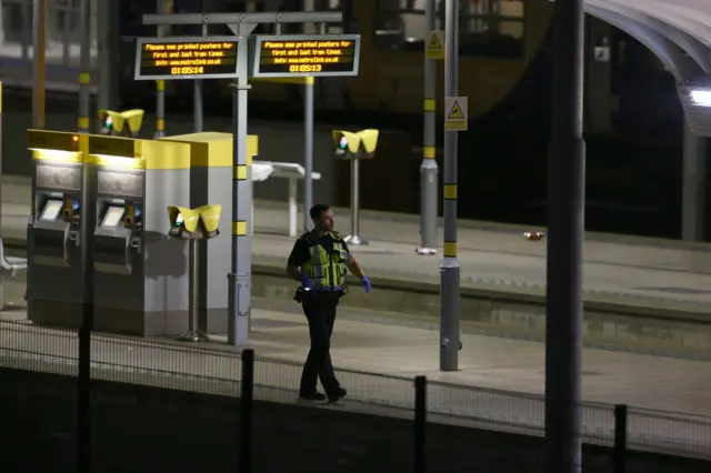 Police patrol Manchester Victoria train station