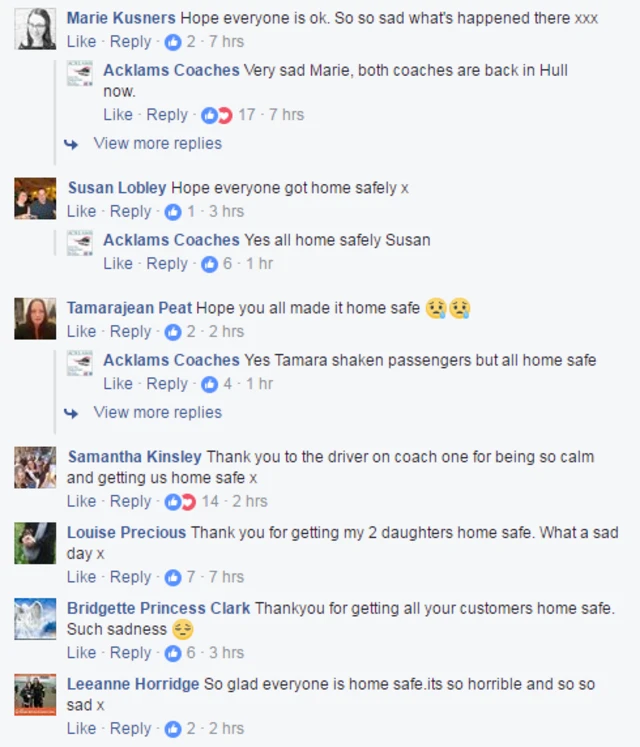 Comments on Acklams Coaches facebook page