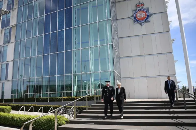 Theresa May at Greater Manchester police HQ