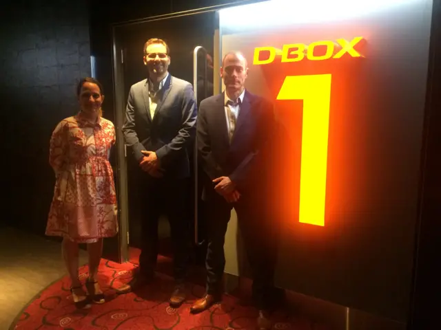 Vanessa Moisan-Willis and Jean-Francois Gagnon from D-BOX, Jon Nutton from Empire Cinemas