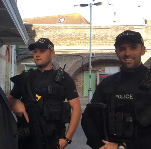 Armed police at Lewes train station